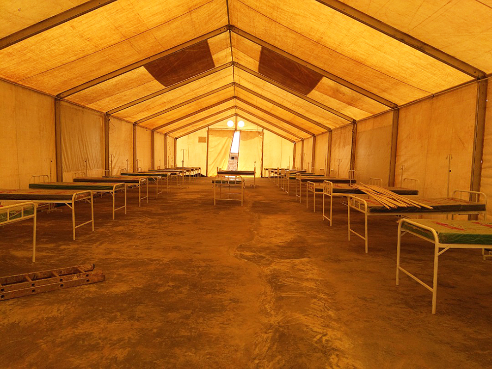 One of the emergency shelters for refugees who may become positive, located inside the transit area at the Dzaleka's camp, 2020.