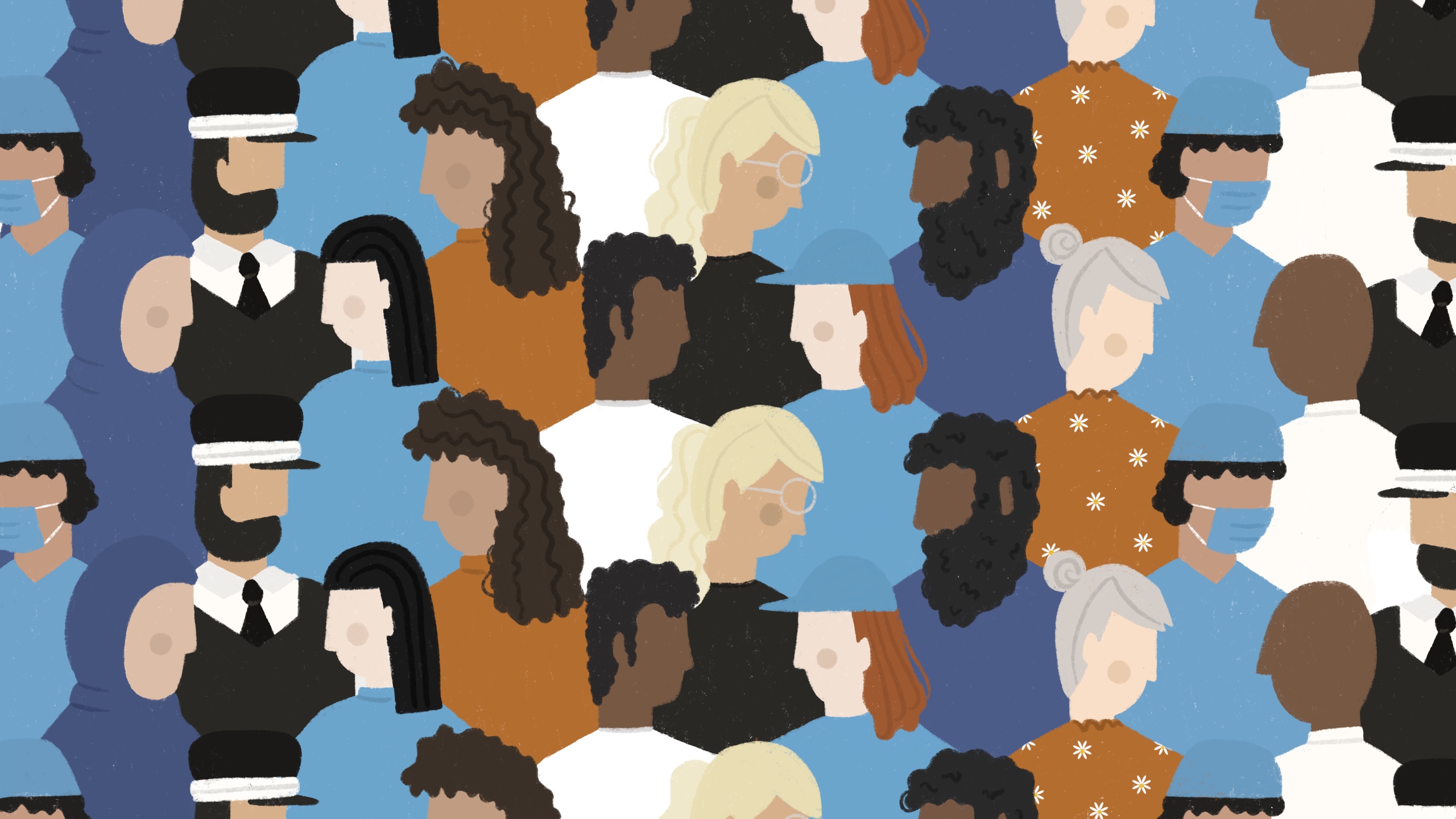 Repeating illustrations of faceless people from varying backgrounds.